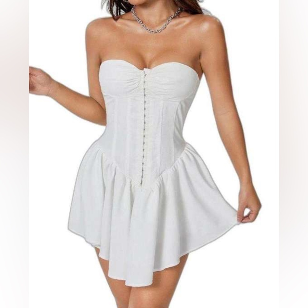 Shein Ruched Front Ruffle Hem Tube Dress